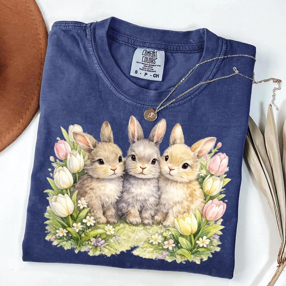 Floral Easter Bunny Shirt Easter Rabbit Tee